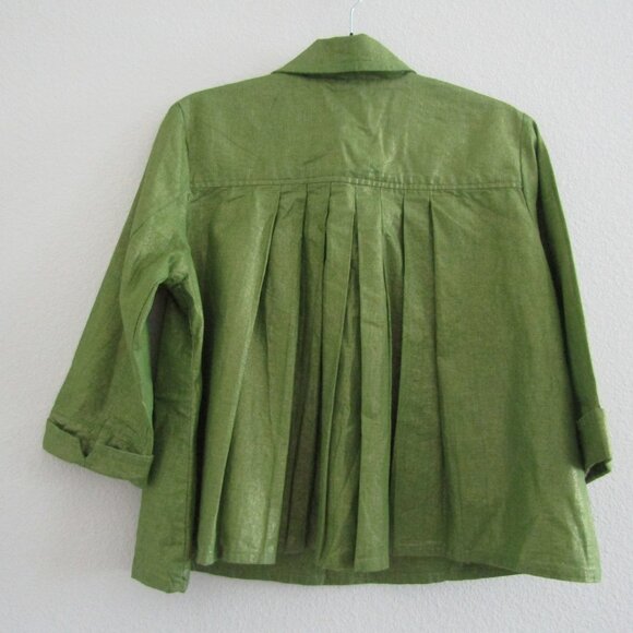 Chico's Linen Blend Jacket 1 Green Shimmer Boho Artsy Coastal Grandma Vintage - Picture 6 of 10